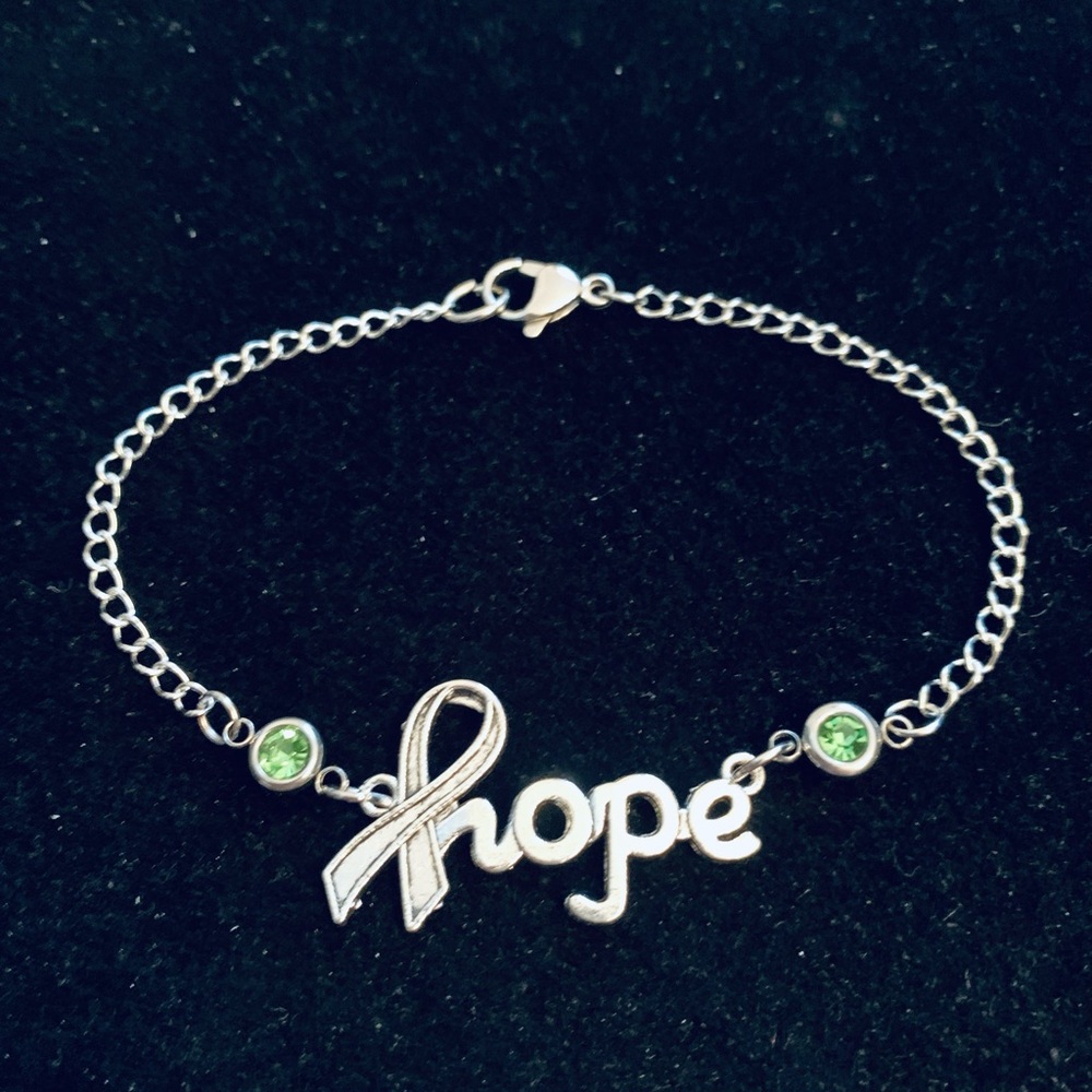 “Hope” Ribbon Lymphoma/Luekemia  Awareness bracelet with rhinestones
